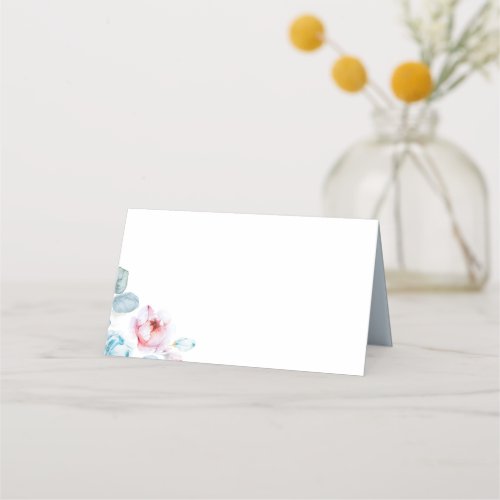 Dusty Blue and Pink Floral Wedding Place Card