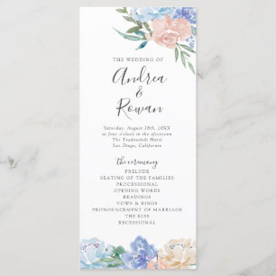 Dusty Blue and Pink Floral Wedding Program