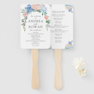 Dusty Blue and Pink Floral Wedding Program Hand Fa Hand Fan