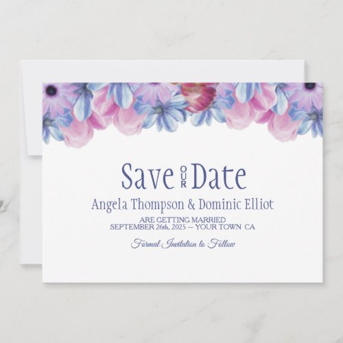 Dusty Blue and Pink Floral Wedding Save the Date