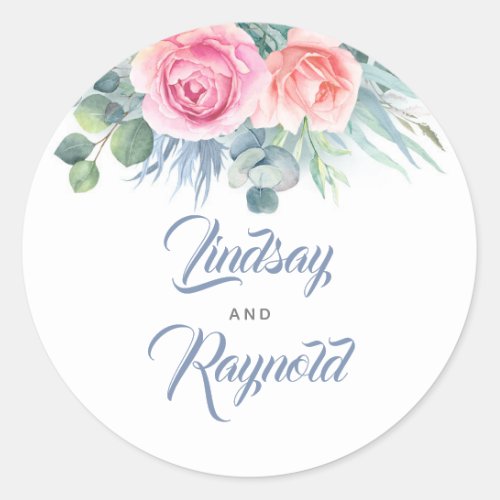 Dusty Blue and Pink Floral Wedding Seals