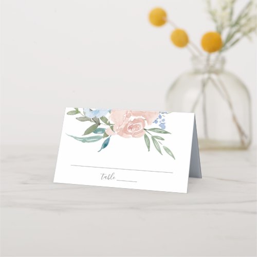 Dusty Blue and Pink Floral Wedding Table Place Card