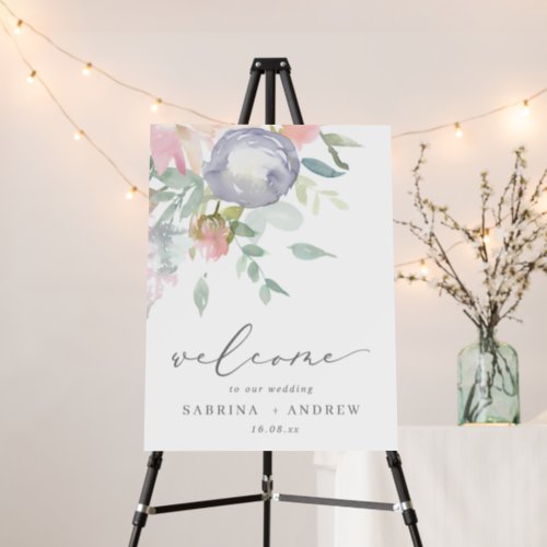 Dusty Blue and Pink Floral Wedding Welcome  Foam Board