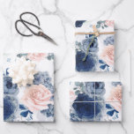 Dusty Blue and Pink Flowers Elegant Botanical Wrapping Paper Sheets<br><div class="desc">Botanical dusty blue and pink watercolor flowers pattern wrapping papers</div>