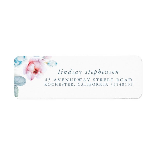 Dusty Blue and Pink Flowers Elegant Watercolor Label (Front)