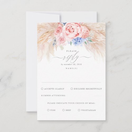 Dusty Blue and Pink Flowers Exotic Wedding RSVP