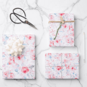 Dusty Blue and Pink Flowers Garden Elegant Wrapping Paper Sheets