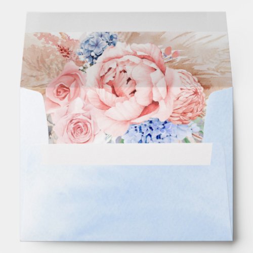 Dusty Blue and Pink Flowers Pampas Grass Elegant Envelope