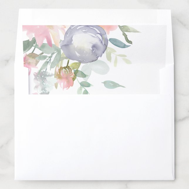 Dusty Blue and Pink Flowers Pastel Spring Wedding Envelope Liner (In Envelope)