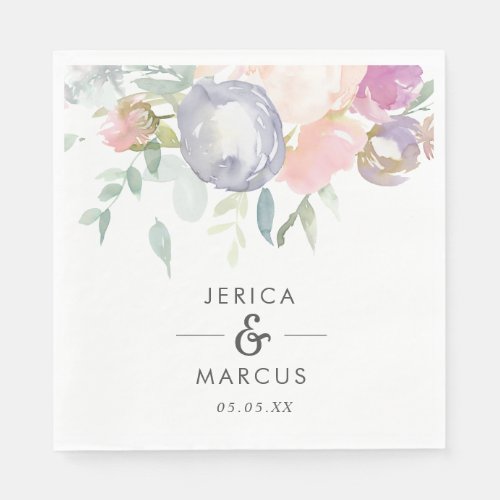 Dusty Blue and Pink Flowers Wedding Napkins