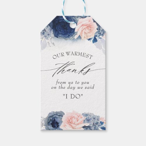 Dusty Blue and Pink Flowers Wedding Thank You Gift Tags