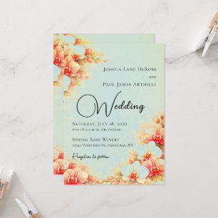 Dusty Blue and Pink Orchid Wedding Invitation