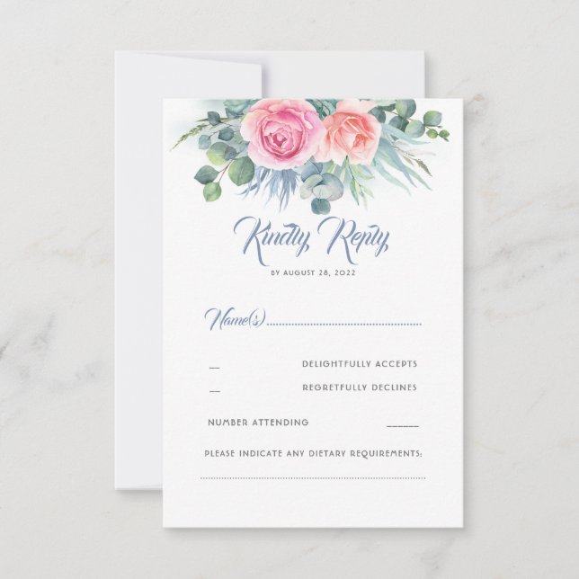 Dusty Blue and Pink Rose Quartz Wedding RSVP (Front)