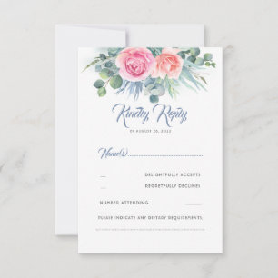 Dusty Blue and Pink Rose Quartz Wedding RSVP Card