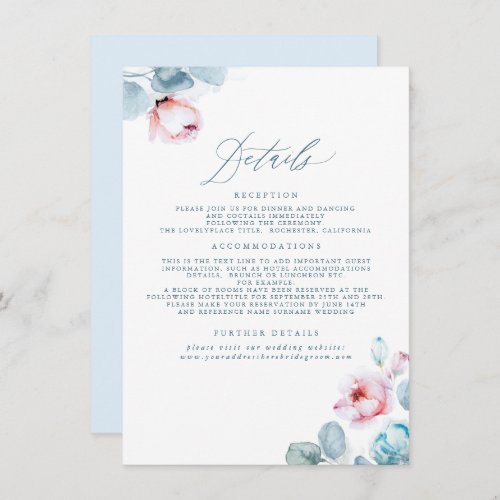 Dusty Blue and Pink Wedding Details Enclosure Card