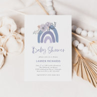 Dusty Blue and Purple Boho | Rainbow Baby Shower Invitation