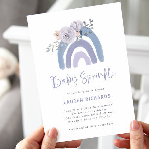 Dusty Blue and Purple Boho Rainbow Baby Sprinkle Invitation