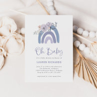 Dusty Blue and Purple Boho Rainbow Oh Baby Shower Invitation