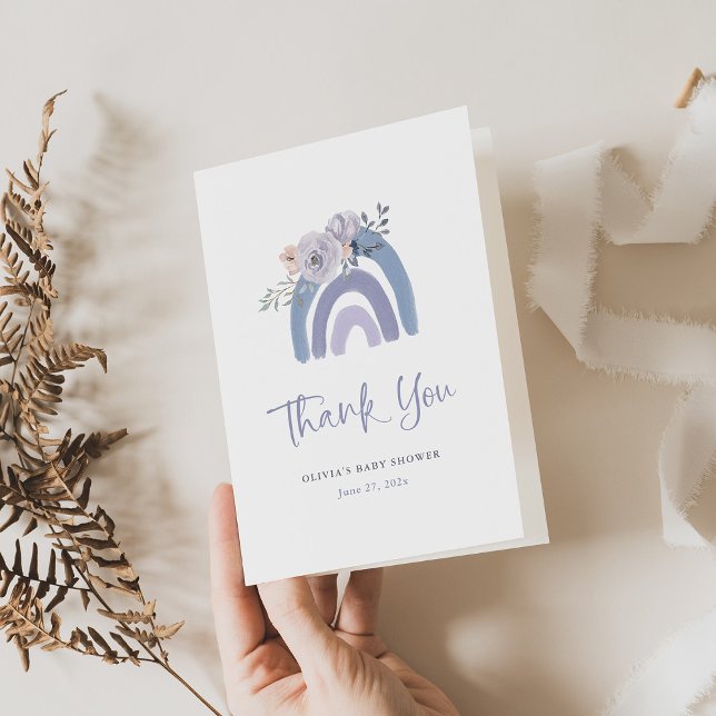 Dusty Blue and Purple Boho | Rainbow Thank You Card (Creator Uploaded)