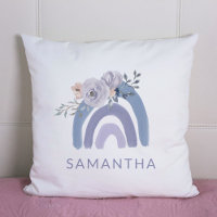 Dusty Blue and Purple Boho Rainbow with Flowers Throw Pillow