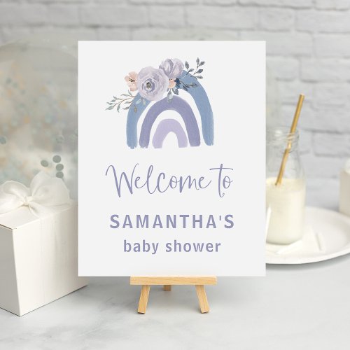 Dusty Blue and Purple Rainbow Baby Shower Welcome Poster