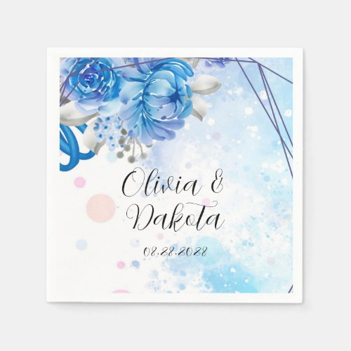 Dusty Blue and Purple Watercolor Florals Wedding Napkins