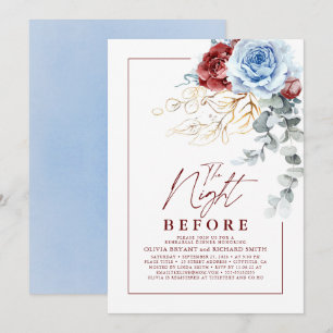Dusty Blue and Red Floral Rehearsal Dinner Invitation