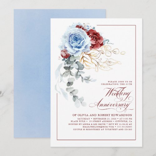 Dusty Blue and Red Floral Wedding Anniversary