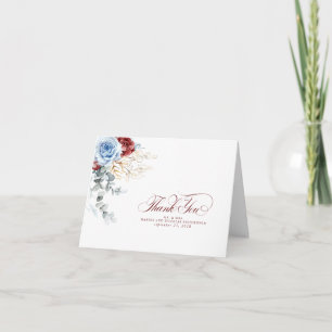 Dusty Blue and Red Flowers Boho Thank You Card