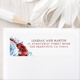 Dusty Blue and Red Flowers Elegant Botanical Label