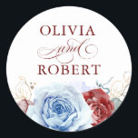 Dusty Blue and Red Wedding Modern Floral Boho Classic Round Sticker<br><div class="desc">Dusty blue and burgundy red floral boho wedding seals</div>