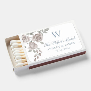 Dusty Blue and Rose Floral Wedding Favor Matchboxes