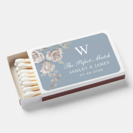 Dusty Blue and Rose Floral Wedding Favor Matchboxes