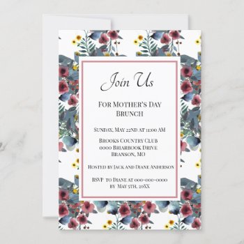 Dusty Blue And Rose Flowers Mother's Day Brunch  Invitation by Susang6 at Zazzle