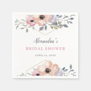 Dusty Blue and Rose Geometric Floral Bridal Shower Napkins