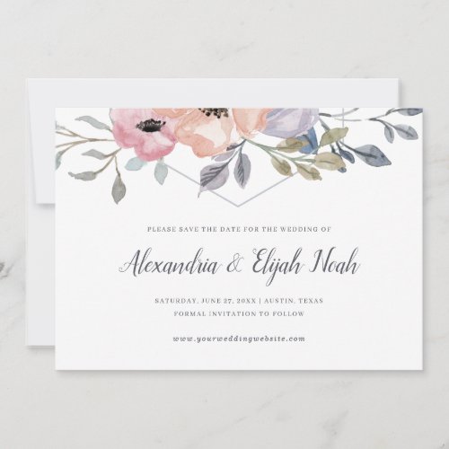 Dusty Blue and Rose Geometric Floral  Wedding Save The Date