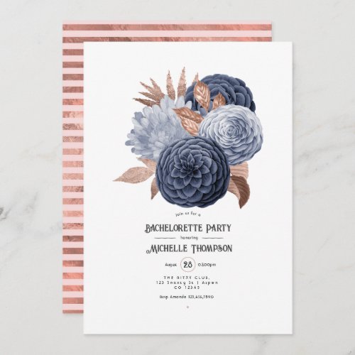 Dusty Blue and Rose Gold Floral Bachelorette Party Invitation
