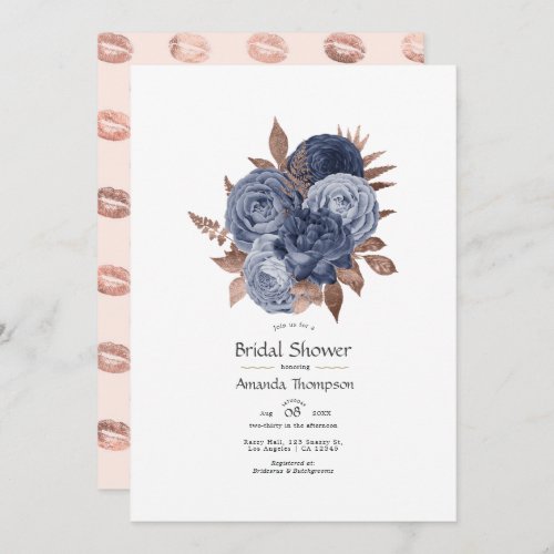 Dusty Blue and Rose Gold Floral Couples Shower Invitation