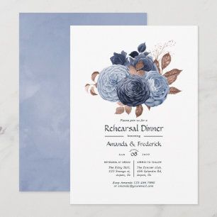 Dusty Blue and Rose Gold Floral Rehearsal Dinner Invitation