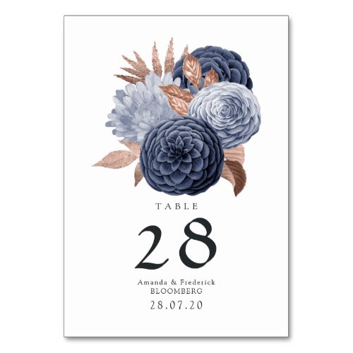 Dusty Blue and Rose Gold Floral Wedding Table Number