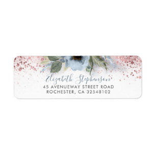 Dusty Blue and Rose Gold Glitter Floral Trendy Label