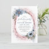 Dusty Blue and Rose Gold Glitter Graduation Party Invitation (Standing Front)