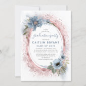 Dusty Blue and Rose Gold Glitter Graduation Party Invitation (Front)