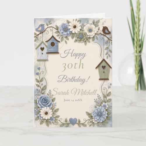 Dusty Blue and Sage Green Birthday Party Card