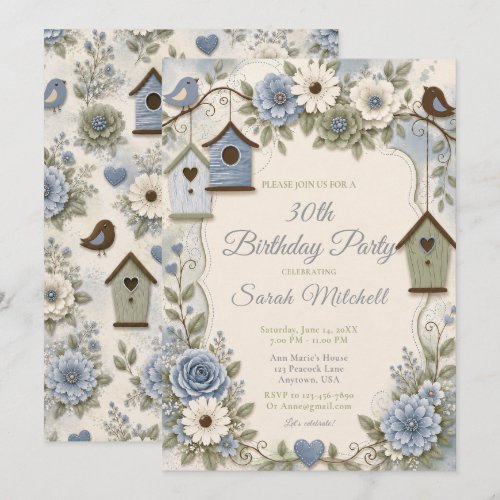 Dusty Blue and Sage Green Birthday Party Invitation