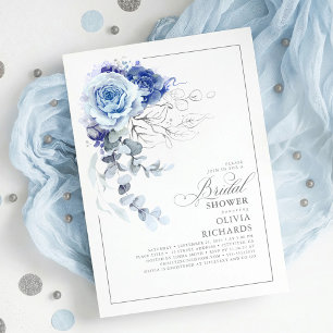 Dusty Blue and Silver Floral Botanic Bridal Shower Invitation