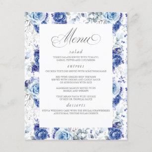 Dusty Blue and Silver Floral Elegant Wedding Menu Flyer