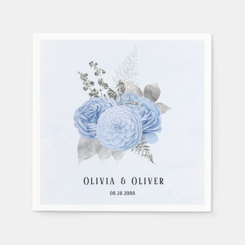 Dusty Blue and Silver Floral Wedding Napkins
