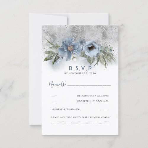 Dusty Blue and Silver Glitter Modern Wedding RSVP