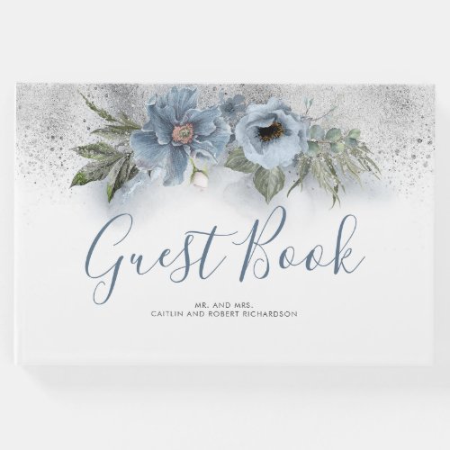 Dusty Blue and Silver Glitter Wedding Guest Book